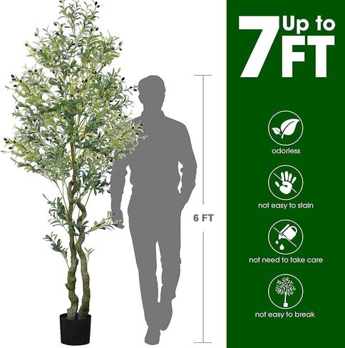 Worth Garden 7ft Artificial Olive Tree with 10’’ Woven Flower Basket, Realistic Fake Plant with Waterproof 100 LED String Lights, Greenery for Home Office Indoor Outdoor Decor. in Saudi Arabia