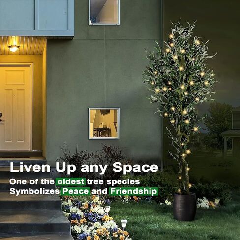Worth Garden 7ft Artificial Olive Tree with 10’’ Woven Flower Basket, Realistic Fake Plant with Waterproof 100 LED String Lights, Greenery for Home Office Indoor Outdoor Decor. in Saudi Arabia