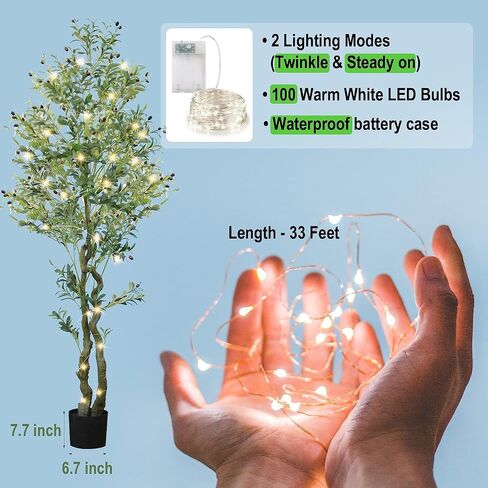 Worth Garden 7ft Artificial Olive Tree with 10’’ Woven Flower Basket, Realistic Fake Plant with Waterproof 100 LED String Lights, Greenery for Home Office Indoor Outdoor Decor. in Saudi Arabia