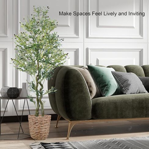 Worth Garden 7ft Artificial Olive Tree with 10’’ Woven Flower Basket, Realistic Fake Plant with Waterproof 100 LED String Lights, Greenery for Home Office Indoor Outdoor Decor. in Saudi Arabia