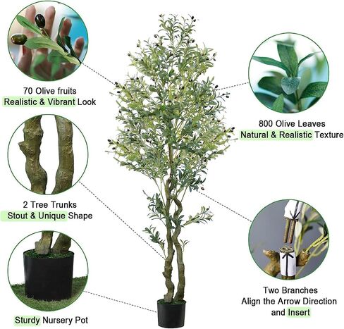 Worth Garden 7ft Artificial Olive Tree with 10’’ Woven Flower Basket, Realistic Fake Plant with Waterproof 100 LED String Lights, Greenery for Home Office Indoor Outdoor Decor. in Saudi Arabia