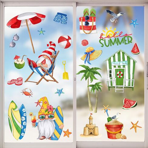 Mfault Summer Cartoon Mouse Window Clings 4 Sheets, Colorful Watermelon Lemon Coconut Ice Cream Stickers Decal Decorations, Swim Ring Ball Seasonal Home Kitchen Decor in Saudi Arabia