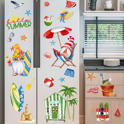 Mfault Summer Cartoon Mouse Window Clings 4 Sheets, Colorful Watermelon Lemon Coconut Ice Cream Stickers Decal Decorations, Swim Ring Ball Seasonal Home Kitchen Decor in Saudi Arabia