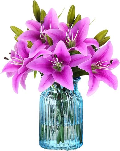 Artificial Tiger Lily Latex Real Touch Flower Home Wedding Party Decor,Pack of 5 (Orange) in Kuwait