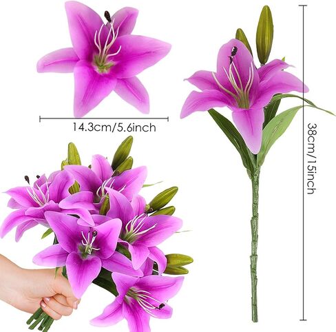 Artificial Tiger Lily Latex Real Touch Flower Home Wedding Party Decor,Pack of 5 (Orange) in Kuwait