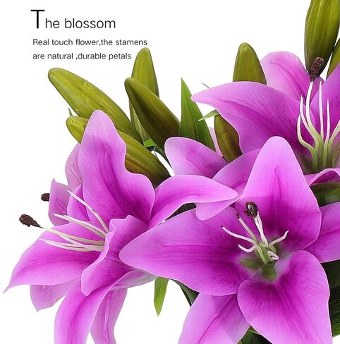Artificial Tiger Lily Latex Real Touch Flower Home Wedding Party Decor,Pack of 5 (Orange) in Kuwait
