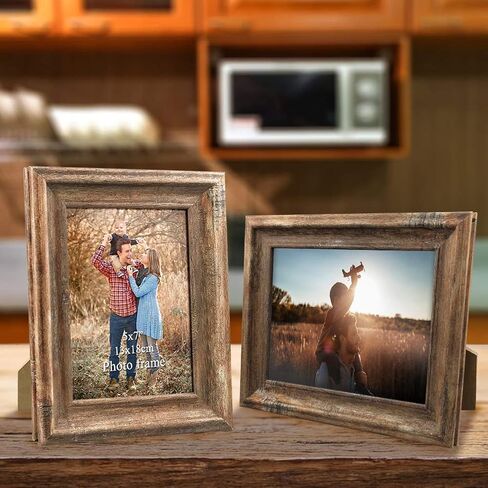 ZBEIVAN 2 Pack 4x6 Picture Frames Set Vintage Brown Art Rustic Photo Frame for Tabletop Stand or Wall Hanging in Saudi Arabia