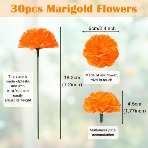 53pcs Day of The Dead Decorations Set,Include 2 Artificial Marigold Garland,30 Marigold Flowers with Stem,9 Mexican Banners Papel Picado Banner,12 Butterfly for Dia De Los Muertos Indian Diwali Decor in Saudi Arabia