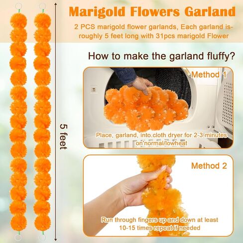 53pcs Day of The Dead Decorations Set,Include 2 Artificial Marigold Garland,30 Marigold Flowers with Stem,9 Mexican Banners Papel Picado Banner,12 Butterfly for Dia De Los Muertos Indian Diwali Decor in Saudi Arabia