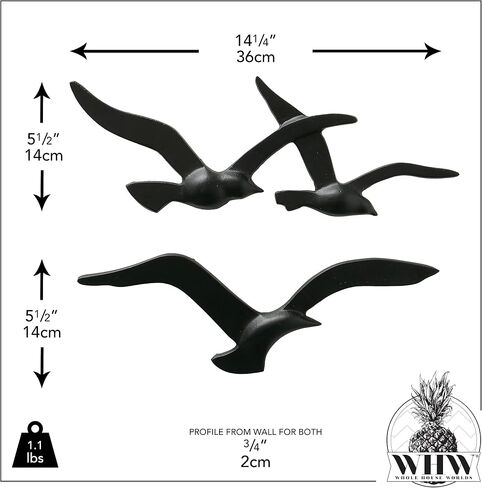 WHW Whole House Worlds Americana Flying Birds Metal Wall Decor Art, Handcrafted, Cast of Aluminum, Black Matte Finish, Bas-relief, 15.25 Inches Wide and 13.25 Inches Wide in Kuwait