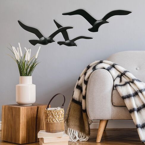 WHW Whole House Worlds Americana Flying Birds Metal Wall Decor Art, Handcrafted, Cast of Aluminum, Black Matte Finish, Bas-relief, 15.25 Inches Wide and 13.25 Inches Wide in Kuwait