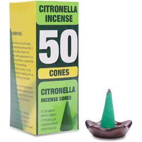 50 Pcs Citronella Incense Cones - Natural Incense Cones for Patio, Camping, Patio, Hiking,Outdoor, etc - Includes Ceramic Burning Dish in Saudi Arabia