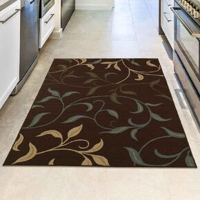 Ottomanson Hallway Runner Rug 1'10" x 7' Non Slip Leaves Area Rugs Easy to Clean Laundry Rug Runner Durable Pet Friendly Floor Carpet Runners for Hallways Entryway Living Room Kitchen Bathroom, Brown