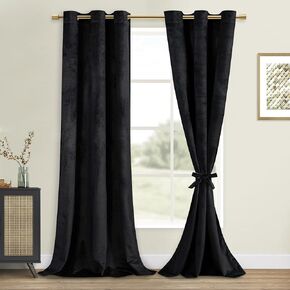 DWCN Velvet Blackout Curtain Panels - Black Grommet Top Thermal Insulated Bundleable Window Treatment Set Home Decor Modern Curtains for Bedroom Living Room W42 x L84, 2 Panels in Saudi Arabia