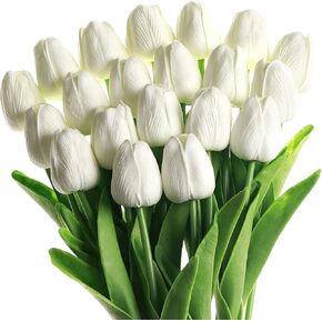 Dark Pink Tulips Artificial Flowers 20Pcs Real Touch Faux Fake Tulips Flowers for Home Office Wedding Decor Artificial Tulips Flower Arrangement Bouquet Faux Flowers for Decoration in Saudi Arabia
