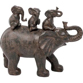 Nature's Mark 8" H 3 Baby Elephants Riding an Elephant Resin Statue Figurine Home Decorative Accent Decor (Bronze)
