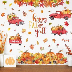 55.11 X 43.3 Inch Fall Window Clings Autumn Tree Dogs Cats Maple Leaves Pumpkin Window Stickers Fall Bicycle Window Clings Removable Autumn Fall Decals Decor Autumn Party Supplies Home Window Decor