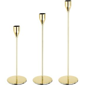 PATIKIL Bright Gold Candlestick Holder Set of 3, Taper Candle Holders Long Candle Holder Fits 3/4 Inch Candles for Halloween Christmas Decor Table Centerpiece Dinning Party
