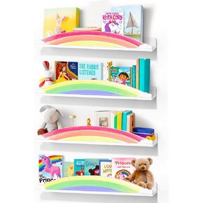 أرفف كتب جدارية بألوان قوس قزح من Garybank للأطفال - مجموعة من 4 قطع مقاس 24.8 بوصة - أرفف كتب عائمة لغرفة لعب الأطفال لديكور الحائط، رف كتب لألعاب حضانة الأطفال لتخزين كتب الصور، ديكور حضانة قوس قزح in Kuwait