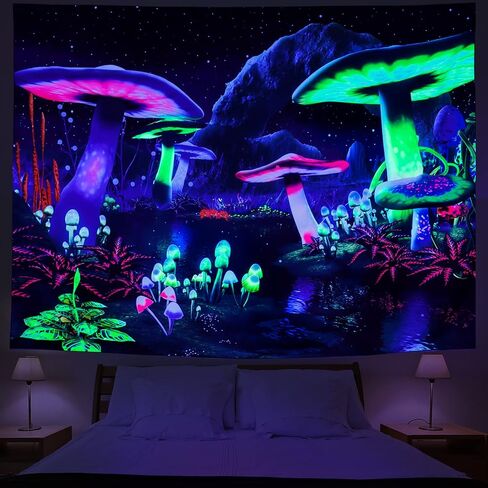 Rajahubri Blacklight Mushroom Tapestry Galaxy Space Tapestry Fantasy Plant Wall نسيج ماجيك ريفر المناظر الطبيعية نسيج مليء بالنجوم ليلة السماء نسيج الجدار شنقا للغرفة (H70.8 × W92.5) in Saudi Arabia