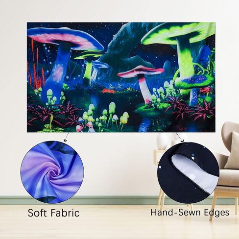 Rajahubri Blacklight Mushroom Tapestry Galaxy Space Tapestry Fantasy Plant Wall نسيج ماجيك ريفر المناظر الطبيعية نسيج مليء بالنجوم ليلة السماء نسيج الجدار شنقا للغرفة (H70.8 × W92.5) in Saudi Arabia