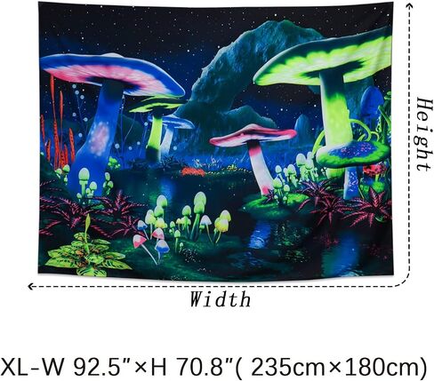Rajahubri Blacklight Mushroom Tapestry Galaxy Space Tapestry Fantasy Plant Wall نسيج ماجيك ريفر المناظر الطبيعية نسيج مليء بالنجوم ليلة السماء نسيج الجدار شنقا للغرفة (H70.8 × W92.5) in Saudi Arabia