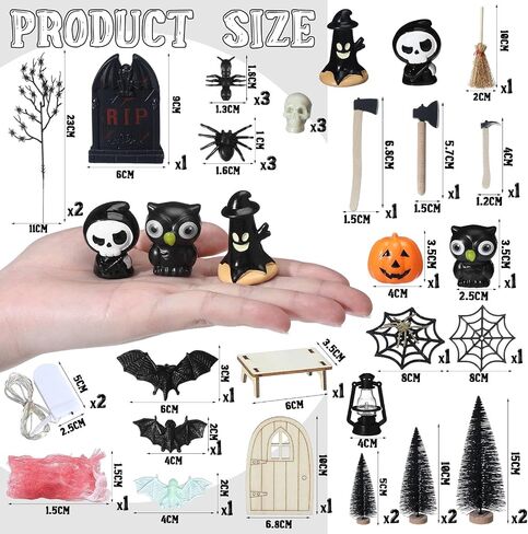 Libima 30 Pcs Halloween Village Scene Ornaments Accessories Halloween Miniatures Tombstones Skeleton Pumpkin Statues Spiders Spooky Halloween Party Decor Figurines for Town Garden Graveyard Decoration in Saudi Arabia