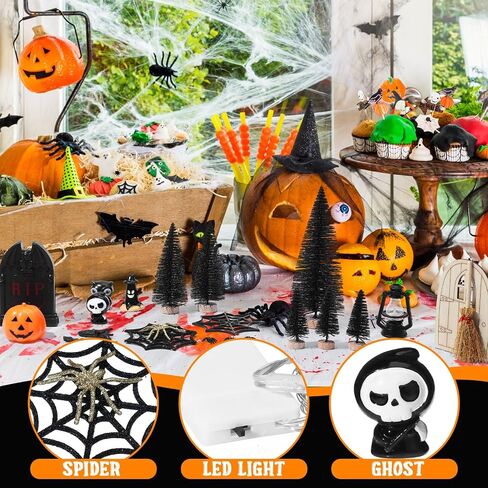 Libima 30 Pcs Halloween Village Scene Ornaments Accessories Halloween Miniatures Tombstones Skeleton Pumpkin Statues Spiders Spooky Halloween Party Decor Figurines for Town Garden Graveyard Decoration in Saudi Arabia