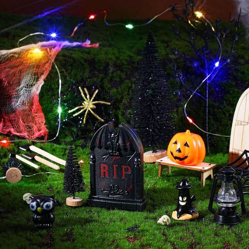 Libima 30 Pcs Halloween Village Scene Ornaments Accessories Halloween Miniatures Tombstones Skeleton Pumpkin Statues Spiders Spooky Halloween Party Decor Figurines for Town Garden Graveyard Decoration in Saudi Arabia