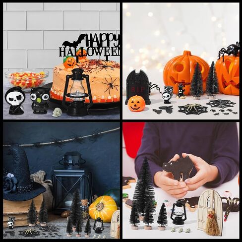 Libima 30 Pcs Halloween Village Scene Ornaments Accessories Halloween Miniatures Tombstones Skeleton Pumpkin Statues Spiders Spooky Halloween Party Decor Figurines for Town Garden Graveyard Decoration in Saudi Arabia