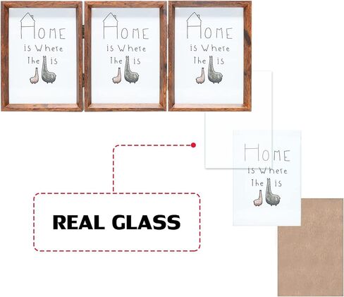 TOFOREVO 4x6 Triple Picture Frame Rustic Brown Wooden Hinged Beveled Photo Frame Definition Glass 3 Vertical Openings Stand on Desktop Tabletop in Kuwait