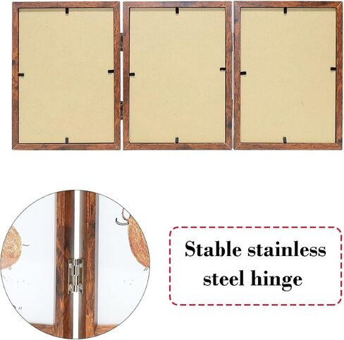 TOFOREVO 4x6 Triple Picture Frame Rustic Brown Wooden Hinged Beveled Photo Frame Definition Glass 3 Vertical Openings Stand on Desktop Tabletop in Kuwait