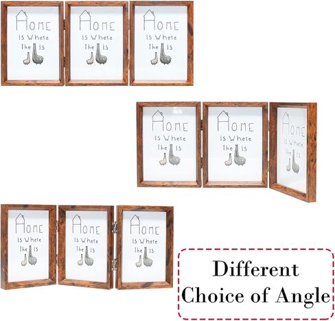 TOFOREVO 4x6 Triple Picture Frame Rustic Brown Wooden Hinged Beveled Photo Frame Definition Glass 3 Vertical Openings Stand on Desktop Tabletop in Kuwait