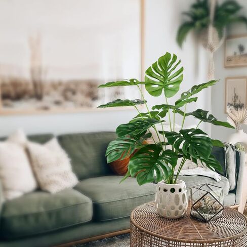 Eyamumo 28 "نباتات وهمية شجرة النخيل الاستوائية الكبيرة شجرة نبات Monstera الصناعية في وعاء للديكور الداخلي والخارجي للمنزل والمكتب والحديقة in Kuwait