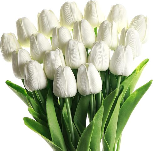 Dark Pink Tulips Artificial Flowers 20Pcs Real Touch Faux Fake Tulips Flowers for Home Office Wedding Decor Artificial Tulips Flower Arrangement Bouquet Faux Flowers for Decoration in Saudi Arabia