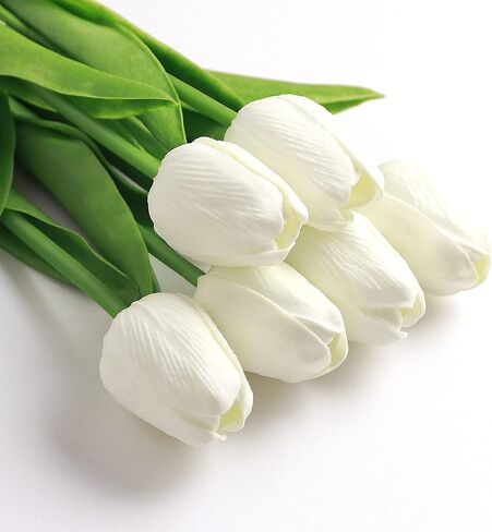 Dark Pink Tulips Artificial Flowers 20Pcs Real Touch Faux Fake Tulips Flowers for Home Office Wedding Decor Artificial Tulips Flower Arrangement Bouquet Faux Flowers for Decoration in Saudi Arabia