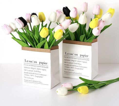 Dark Pink Tulips Artificial Flowers 20Pcs Real Touch Faux Fake Tulips Flowers for Home Office Wedding Decor Artificial Tulips Flower Arrangement Bouquet Faux Flowers for Decoration in Saudi Arabia