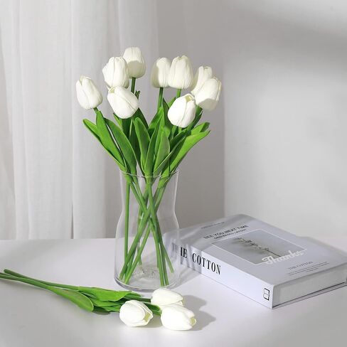Dark Pink Tulips Artificial Flowers 20Pcs Real Touch Faux Fake Tulips Flowers for Home Office Wedding Decor Artificial Tulips Flower Arrangement Bouquet Faux Flowers for Decoration in Saudi Arabia