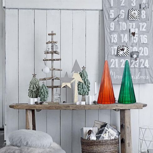 فيتريك زينة شجرة الكريسماس الزجاجية للمنزل، مجموعة تمثال شجرة الكريسماس الزجاجية للمدفأة بطول 12.4 انش لتزيين طاولة العطلة او ديكور الوشاح، لون كهرماني واخضر اسود in Kuwait