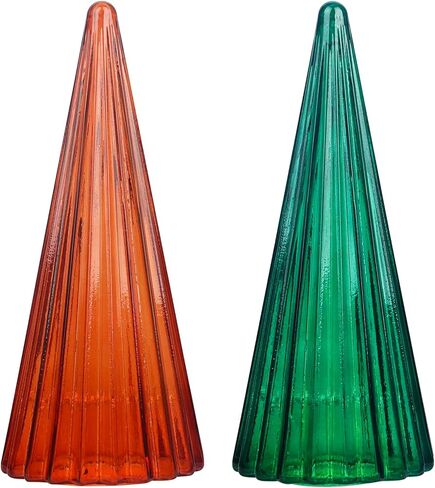 فيتريك زينة شجرة الكريسماس الزجاجية للمنزل، مجموعة تمثال شجرة الكريسماس الزجاجية للمدفأة بطول 12.4 انش لتزيين طاولة العطلة او ديكور الوشاح، لون كهرماني واخضر اسود in Kuwait