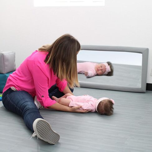 Factory Direct Partners 13289-GY SoftScape Sensory Wall Mirror (18" x 36") with Child-Safe, Shatterproof Mirror, Grey in Kuwait
