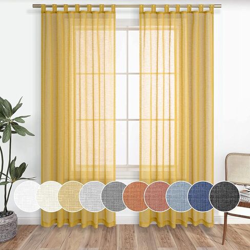 KOUFALL Tab Top ستائر بيضاء شفافة بطول 84 بوصة لغرفة المعيشة 2 لوحة مجموعة خفيفة الوزن من الستائر العادية والكتان الصناعي مرشحة للضوء لغرفة النوم ديكور مزرعة أنيق رث بطول 52 × 84 بوصة in Kuwait