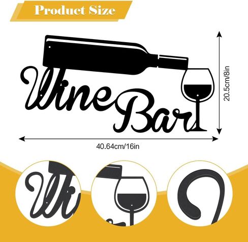 Wine Bar Metal Sign for Wall Decor Black Iron Wall Decor Art Plaque Decorations House Decorations Living Room Wall Hanging Decoration for Kitchen Dining Room Living Room Letter Signs for Wall Decor in Kuwait