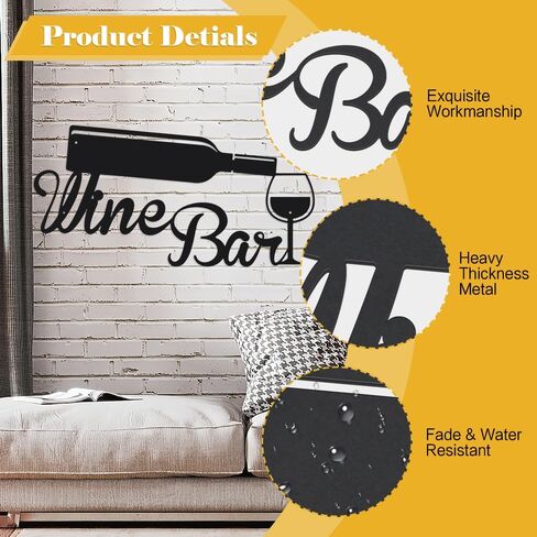 Wine Bar Metal Sign for Wall Decor Black Iron Wall Decor Art Plaque Decorations House Decorations Living Room Wall Hanging Decoration for Kitchen Dining Room Living Room Letter Signs for Wall Decor in Kuwait