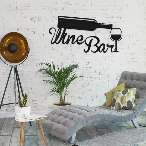 Wine Bar Metal Sign for Wall Decor Black Iron Wall Decor Art Plaque Decorations House Decorations Living Room Wall Hanging Decoration for Kitchen Dining Room Living Room Letter Signs for Wall Decor in Kuwait