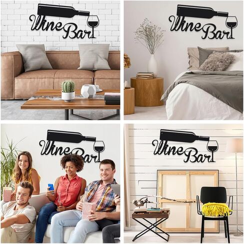 Wine Bar Metal Sign for Wall Decor Black Iron Wall Decor Art Plaque Decorations House Decorations Living Room Wall Hanging Decoration for Kitchen Dining Room Living Room Letter Signs for Wall Decor in Kuwait