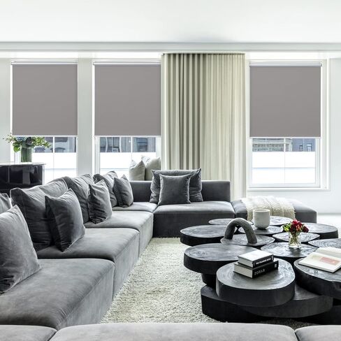 100% Blackout Fabric Shades Cordless Roller Shades for Windows, Window Blinds and Shades for Home and Office, Thermal Insulated, UV Protection, Black, 34" W x 72" H in Saudi Arabia