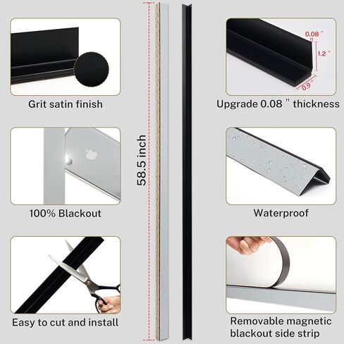 حاجبات الضوء المغناطيسية Moonice لظلال النوافذ والستائر، فعالة في حجب الضوء على طول حواف غرفتك، شرائط حجب الضوء لغرفة النوم، سهلة التركيب (أبيض، قطعتان) in Kuwait