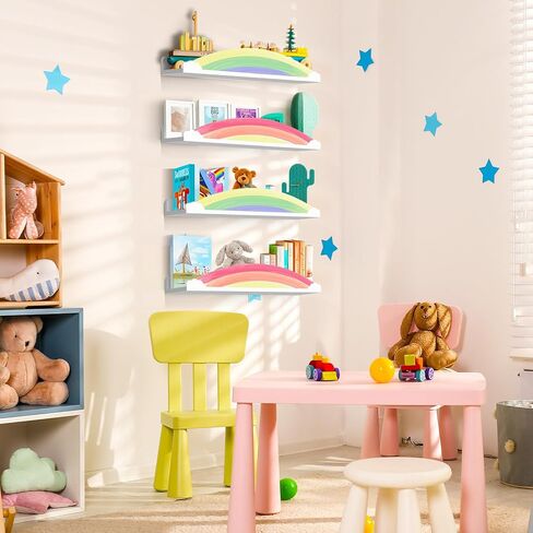 أرفف كتب جدارية بألوان قوس قزح من Garybank للأطفال - مجموعة من 4 قطع مقاس 24.8 بوصة - أرفف كتب عائمة لغرفة لعب الأطفال لديكور الحائط، رف كتب لألعاب حضانة الأطفال لتخزين كتب الصور، ديكور حضانة قوس قزح in Kuwait