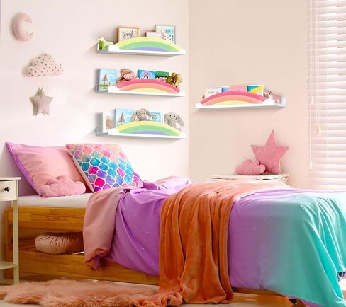 أرفف كتب جدارية بألوان قوس قزح من Garybank للأطفال - مجموعة من 4 قطع مقاس 24.8 بوصة - أرفف كتب عائمة لغرفة لعب الأطفال لديكور الحائط، رف كتب لألعاب حضانة الأطفال لتخزين كتب الصور، ديكور حضانة قوس قزح in Kuwait